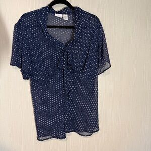 Jaclyn Smith Navy and White Polka Dot Blouse